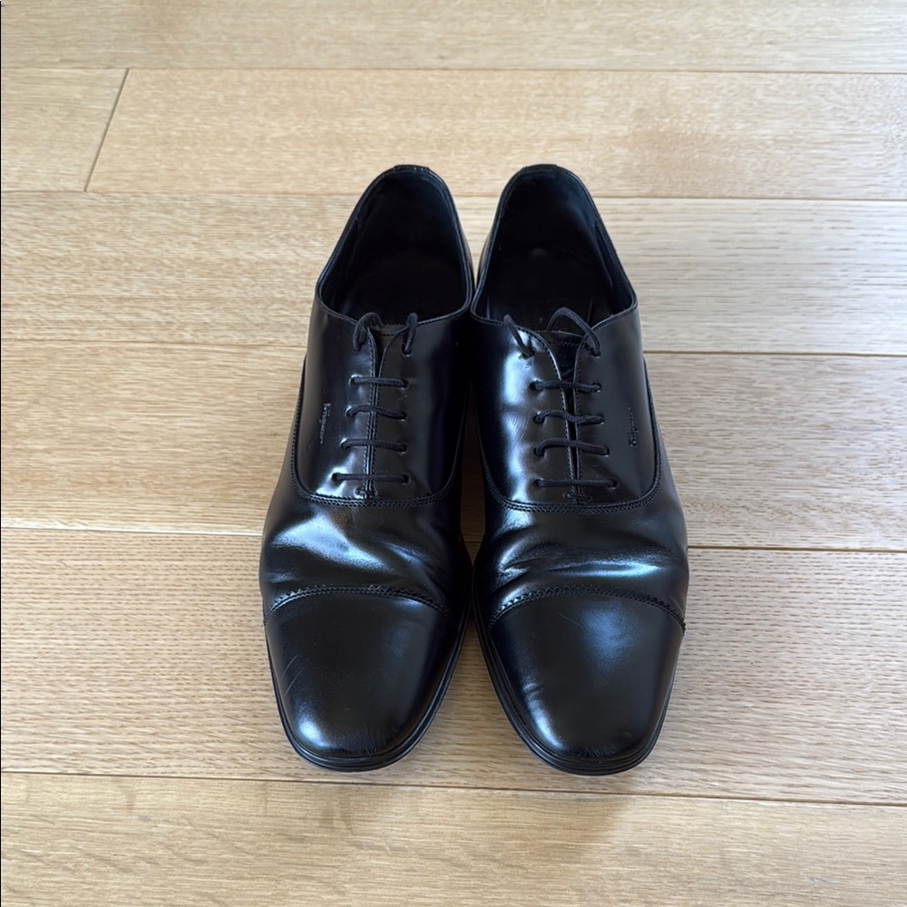 Ferragamo Black Leather Men's Dress Shoes size 9.5